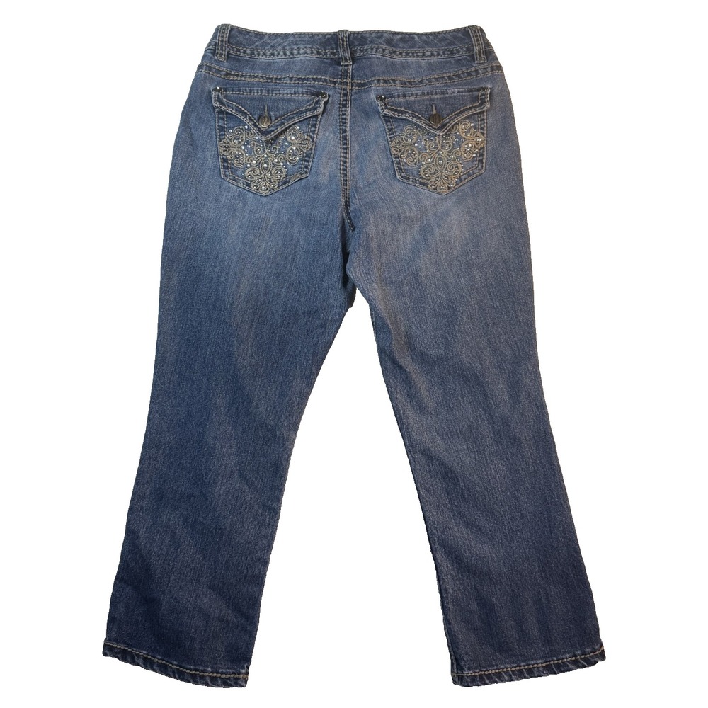 Nine West Embroidered Rhinestone Y2K Jeans Womens 6 Barrel Dark Indigo Low Rise